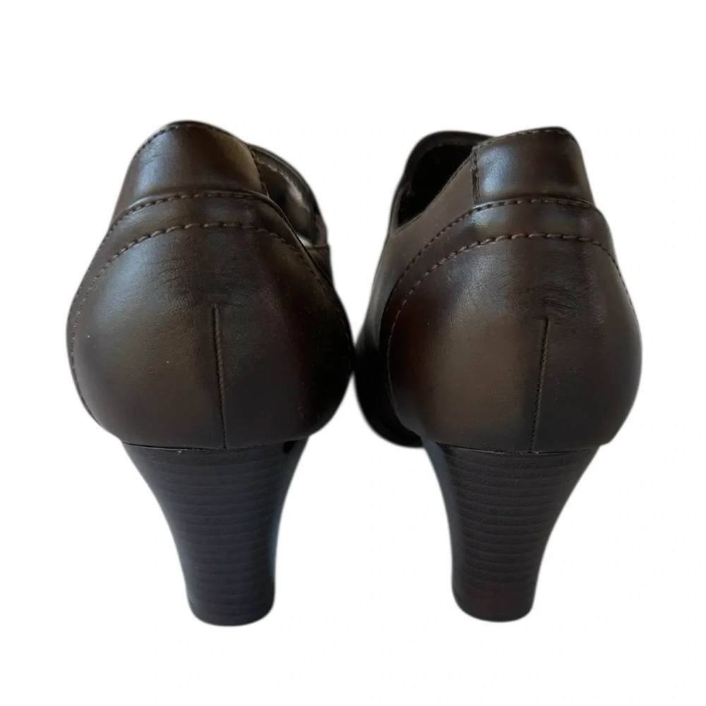 Women's Brown Leather Buckle Dress Heels
